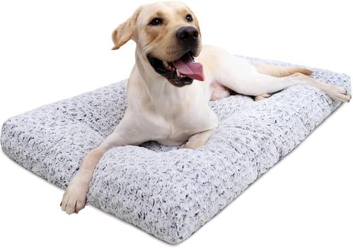 KSIIA Washable Dog Bed Medium Size Dog Crate Bed Plush Pet Mat 35"x23" Gray