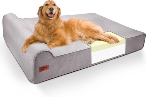 Sytopia XXL 35D Memory Foam Dog Bed for Extra Large Dogs – 7" Thick Orthopedic Pet Couch for Seniors and Big Breeds up to 150 Pounds, with Waterproof Liner & Washable Cover, Nonskid Bottom, Grey