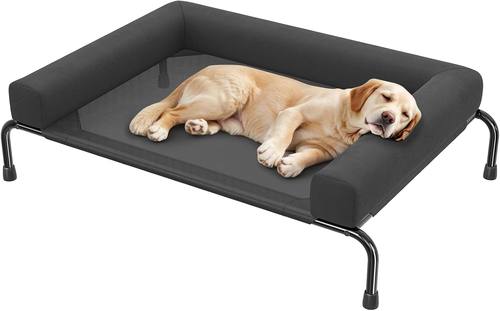 Simple Trending Elevated Dog Bed for Large Dogs with Bolsters, Black