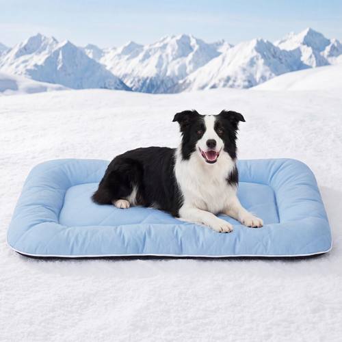 ZOMISA Cooling Dog Bed Q-MAX >0.5, Cooling Crate Mat for Extra Large Dogs, Cold Kennel Pad with Chill Breathable Washable Fabric for Summer, 41x27x2'', Blue