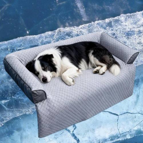 GGIB Cooling Dog Bed Mat with Bolster Pillow Washable Dog Couch Cover Summer Pet Couch Bed Protector Indoor(Large, Cooling Grey)