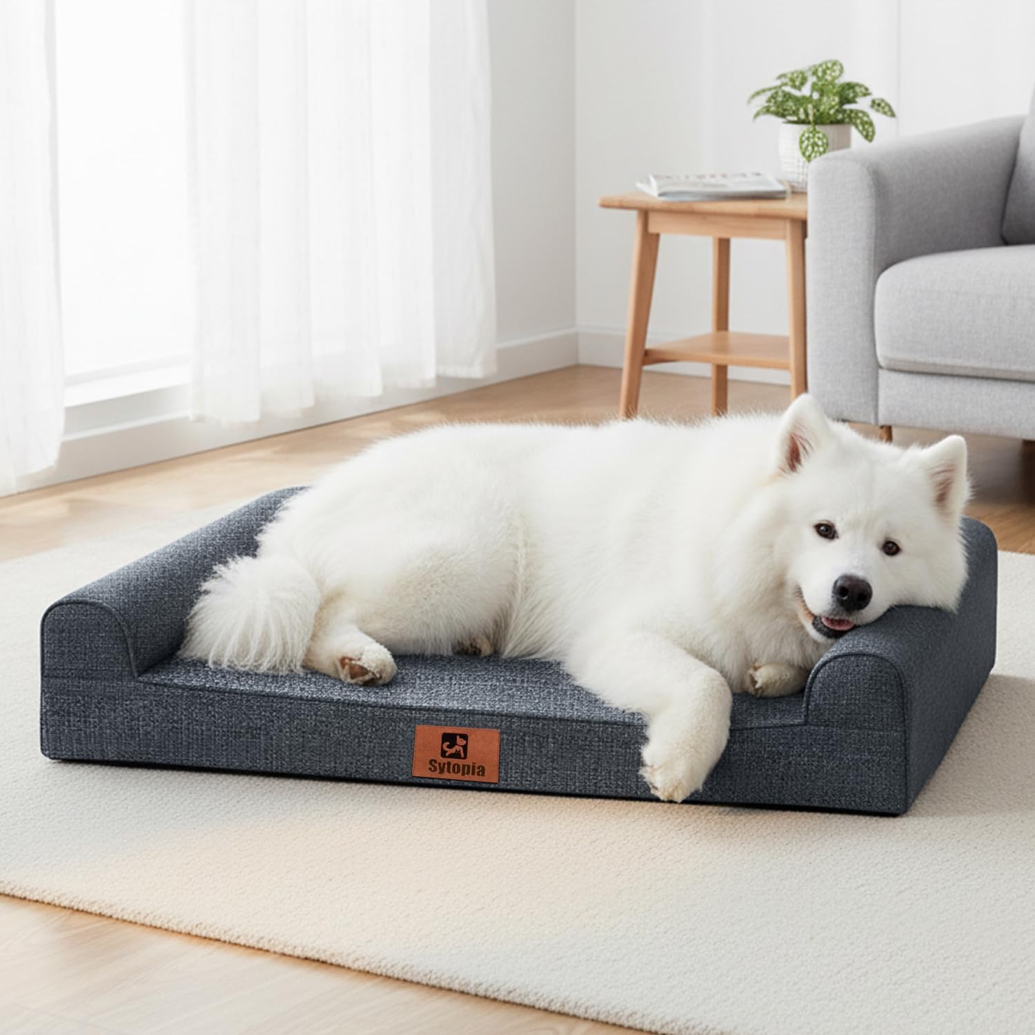 Sytopia 42 Inch Indestructible Orthopedic Dog Bed for Extra Large Dogs, Chew Proof Waterproof Pet Couch Bed with Sides, Egg Crate Foam, Removable Washable Cover, Great Pet Gift, Dark Grey